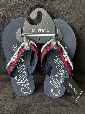 Nautica Navy and Red Striped Flip Flops